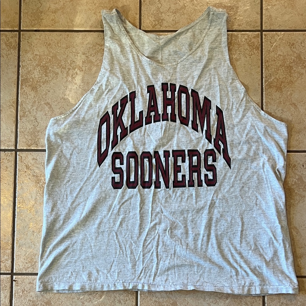 Vintage Single Stitch Light Gray Oklahoma‎ Sooners Tank Top, Sz L/XL